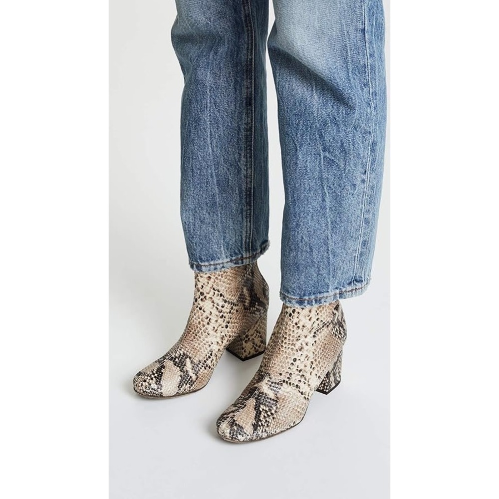 Free People 38 7.5 Cecile Ankle Boots Snakeskin Print Block Heel Neutral Booties - Picture 13 of 16